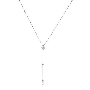 Colar com detalhe cravejado de zircônia cristal banho em ródio branco