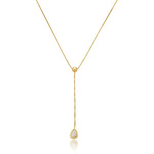 Colar pingente gota cravejado de zircônia cristal banho em ouro 18k
