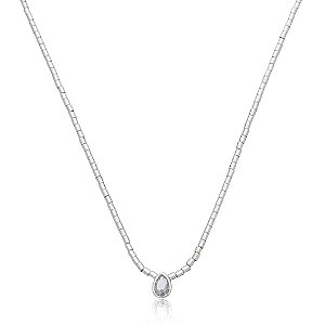Colar de canutilho com detalhe gota em zircônia banho em rodio branco