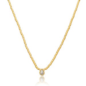 Colar de canutilho com detalhe gota em zircônia banho em ouro 18k