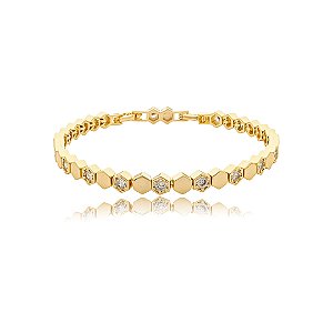 Pulseira cravejada de zircônia cristal banho em ouro 18k