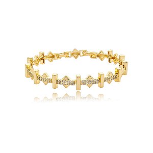 Pulseira cravejada de zircônia cristal banho em ouro 18k