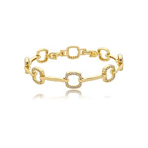 Pulseira cravejada de zircônia cristal banho em ouro 18k