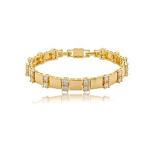 Pulseira cravejada de zircônia cristal banho em ouro 18k
