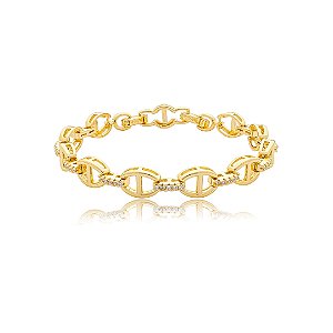 Pulseira cravejada de zircônia cristal banho em ouro 18k