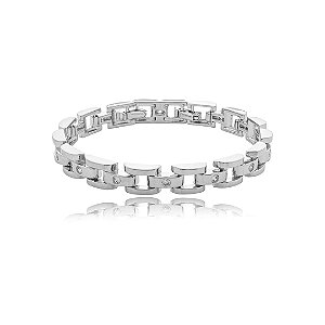 Pulseira cravejada de zircônia cristal banho em ródio branco