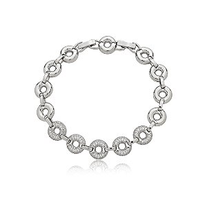 Pulseira cravejada de zircônia cristal banho em ródio branco