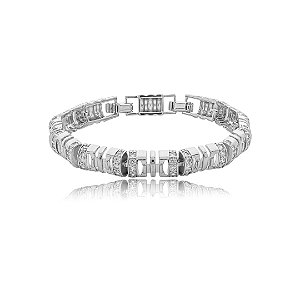 Pulseira cravejada de zircônia cristal banho em ródio branco