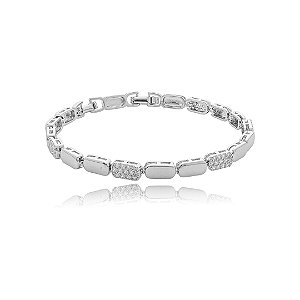 Pulseira cravejada de zircônia cristal banho em ródio branco