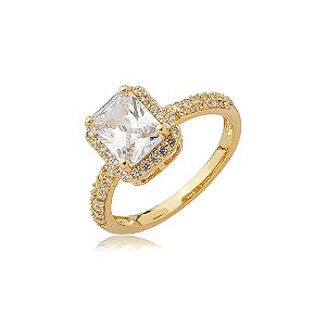Anel cravejado de zircônia cristal banho em ouro 18k