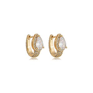 Brinco de argola cravejado de zircônia cristal banho em ouro 18k