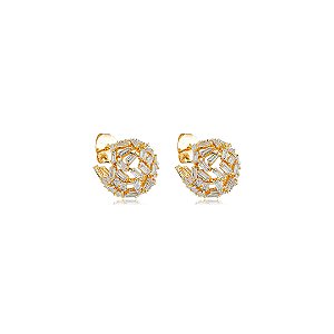 Brinco de argola cravejado de zircônia cristal banho em ouro 18k