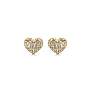 Brinco de coração cravejado de zircônia cristal banho em ouro 18k