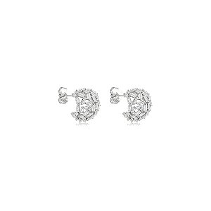 Brinco de argola cravejado de zircônia cristal banho em ródio branco