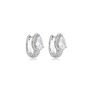 Brinco de argola cravejado de zircônia cristal banho em ródio branco
