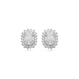 Brinco de base cravejado de zircônia cristal banho em ródio branco