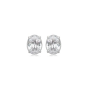 Brinco de base oval cravejado de zircônia cristal banho em ródio branco