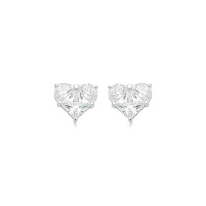 Brinco de coração cravejado de zircônia cristal banho em ródio branco