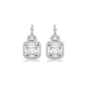 Brinco cravejado de zircônia cristal banho em ródio branco