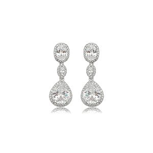 Brinco cravejado de zircônia cristal banho em ródio branco