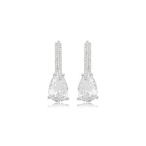 Brinco cravejado de zircônia cristal banho em ródio branco