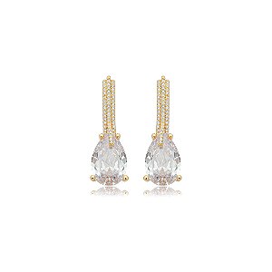 Brinco cravejado de zircônia cristal banho em ouro 18k