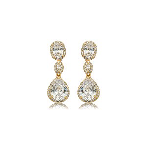 Brinco cravejado de zircônia cristal banho em ouro 18k