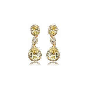 Brinco cravejado de zircônia yellow fancy banho em ouro 18k