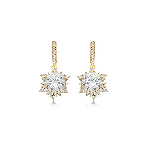Brinco cravejado de zircônia cristal banho em ouro 18k