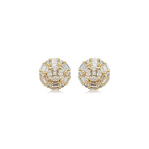 Brinco de base cravejado de zircônia cristal banho em ouro 18k