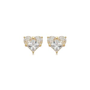 Brinco de coração cravejado de zircônia cristal banho em ouro 18k
