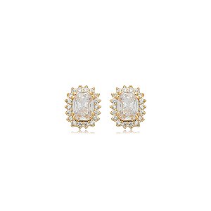 Brinco de base cravejado de zircônia cristal banho em ouro 18k