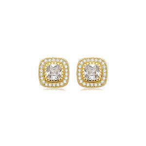Brinco de base cravejado de zircônia cristal banho em ouro 18k