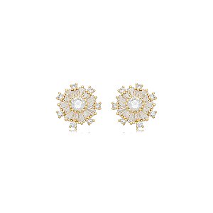 Brinco de base cravejado de zircônia cristal banho em ouro 18k
