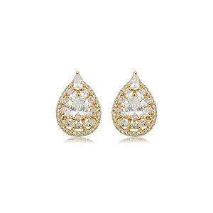 Brinco de base gota cravejado de zircônia cristal banho em ouro 18k