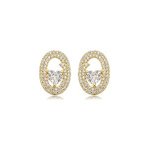 Brinco de base cravejado de zircônia cristal banho em ouro 18k