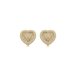 Brinco de coração cravejado de zircônia cristal banho em ouro 18k