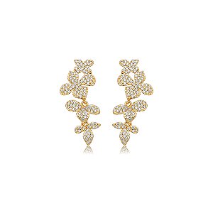 Brinco de flor cravejado de zircônia cristal banho em ouro 18k