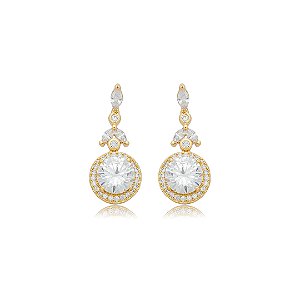 Brinco cravejado de zircônia cristal banho em ouro 18k