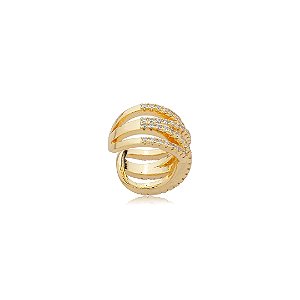 Piercing fake cravejado de zircônia cristal banho em ouro 18k