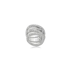 Piercing fake cravejado de zircônia cristal banho em ródio branco