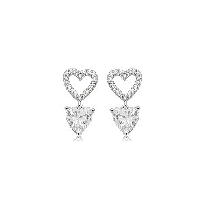 Brinco de coração cravejado de zircônia cristal banho em ródio branco