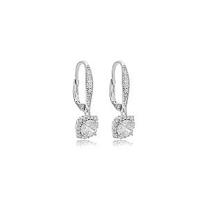 Brinco de argola cravejado de zircônia cristal banho em ródio branco