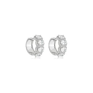 Brinco de argola cravejado de zircônia cristal banho em ródio branco