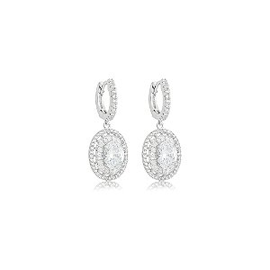 Brinco de argola cravejado de zircônia cristal banho em ródio branco