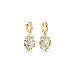 Brinco de argola cravejado de zircônia cristal banho em ouro 18k