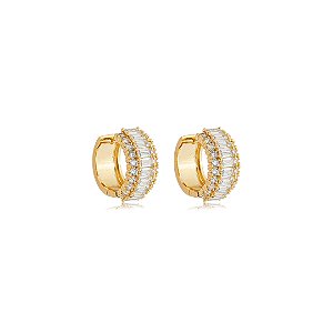Brinco de argola cravejado de zircônia cristal banho em ouro 18k
