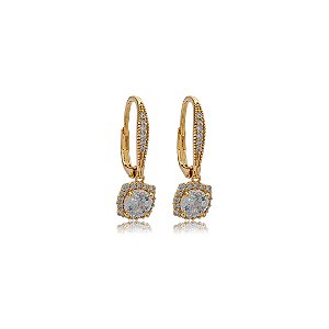 Brinco de argola cravejado de zircônia cristal banho em ouro 18k