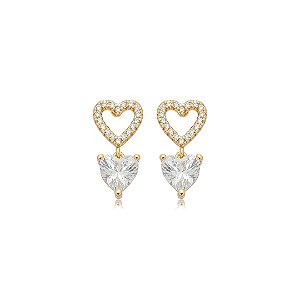 Brinco de coração cravejado de zircônia cristal banho em ouro 18k