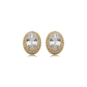 Brinco cravejado de zircônia cristal banho em ouro 18k